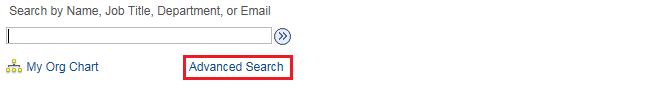 Image of the employee directory area with a highlighted box around the Advanced Search link.