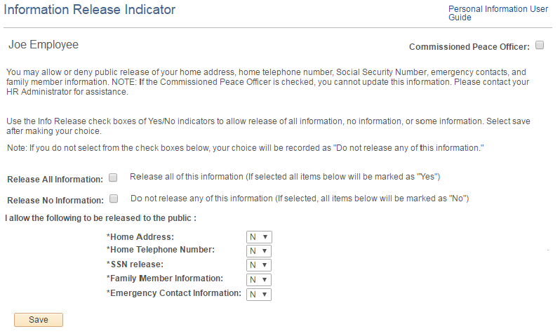 Image of the Information Release Indicator page.