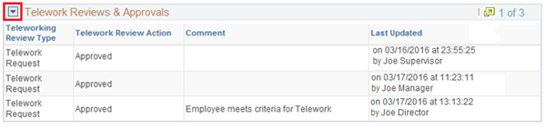 Image of the Telework Reviews and Approvals page.