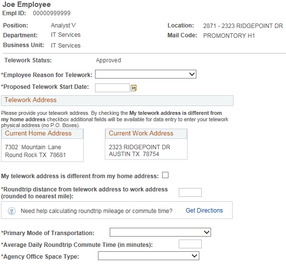 Image of the Edit Telework Details page.