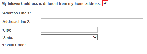 Image of the Address Entry page with the checkbox highlighted indicating that the Home Address is different from the Work address.