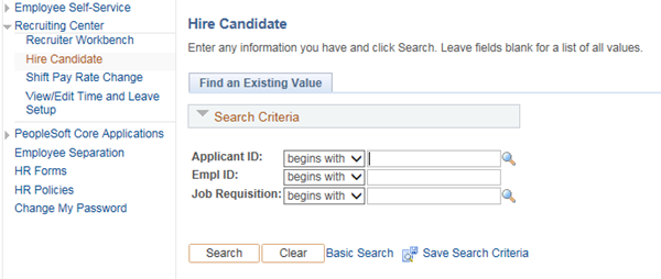 The Hire Candidate page is displayed.
