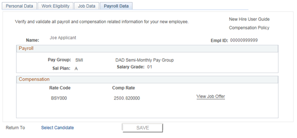 The Payroll Data tab is displayed.