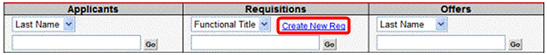 The Quick Search bar is displayed. The red box highlights the Create New Req link.