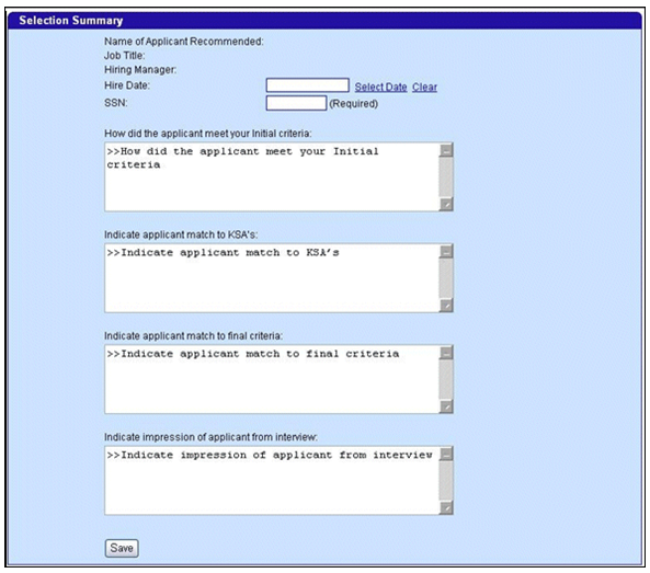 The Summary Selection form is displayed.