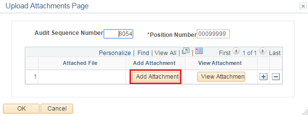 Image of the Upload Attachments page. The image shows a highlighted box around the Add Attachment button.