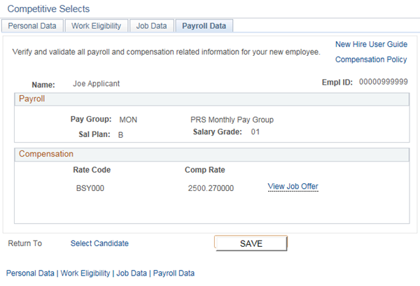 The Payroll Data tab is displayed.