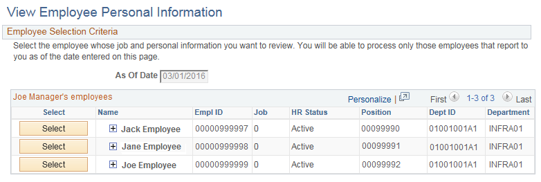 Image of the View Employee Personal Information page.