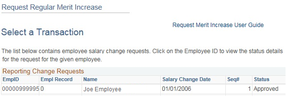 Image of the Select a Transaction page. The image shows a highlighted box around the Employee ID field.