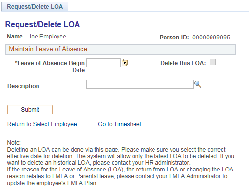 Image of the Request/Delete LOA page.