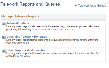Image of the Teleworks Reports and Queries page.