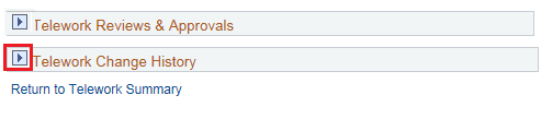 Image of the Telework page that displays the option to list Telework change history.