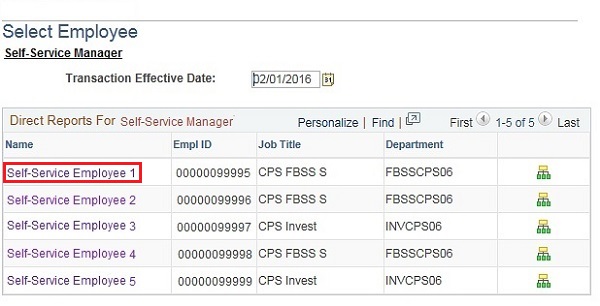 Image of the Select Employee page. The image shows a highlighted box around an employee name.