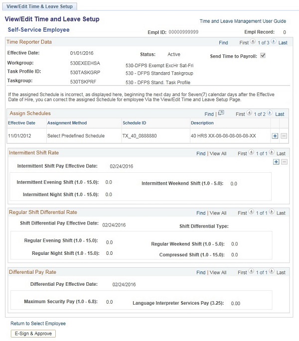 Image of the View/Edit Time & Leave Setup page. The image shows a highlighted box around the Add New Schedule button.