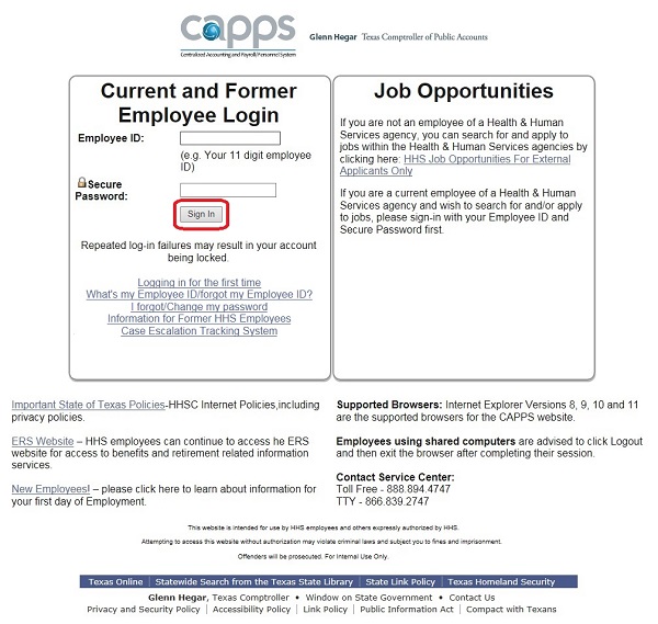 Image of the Login page. The image shows a highlighted box around the Sign In button.