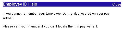 Image of the Employee ID Help page.