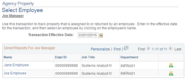 Image of the Agency Property Select Employee page.