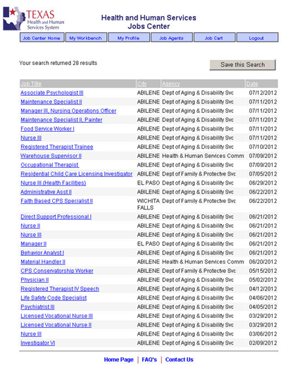 Image of the Job Search results box.